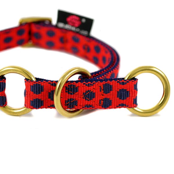 Stylisches Schlupfhalsband, Zugstopp Design-Halsband, rot-blaue Punkte, DOTS RED-DARKBLUE small