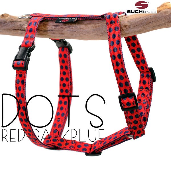 Hundegeschirr, Brustgeschirr DOTS RED-DARKBLUE medium