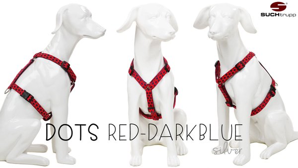 Hundegeschirr, Brustgeschirr DOTS RED-DARKBLUE medium